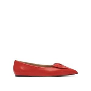 Ferragamo Red Leather Ballerinas With Bow Accent - NWT